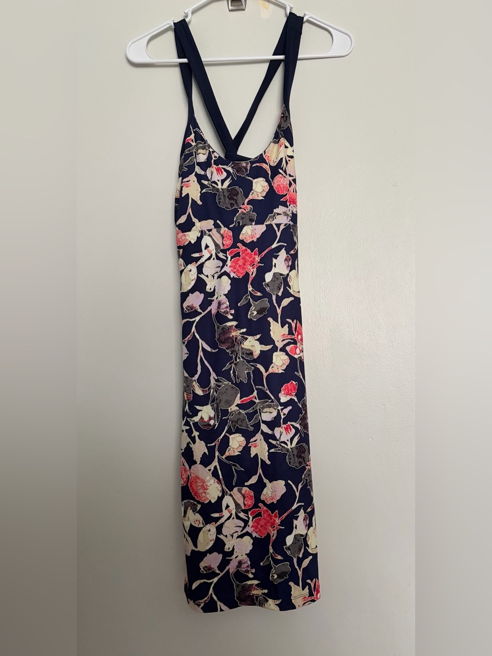 PatagoniaMorning Glory SZ M Navy Mini Dress with Pink & Cream Floral Print